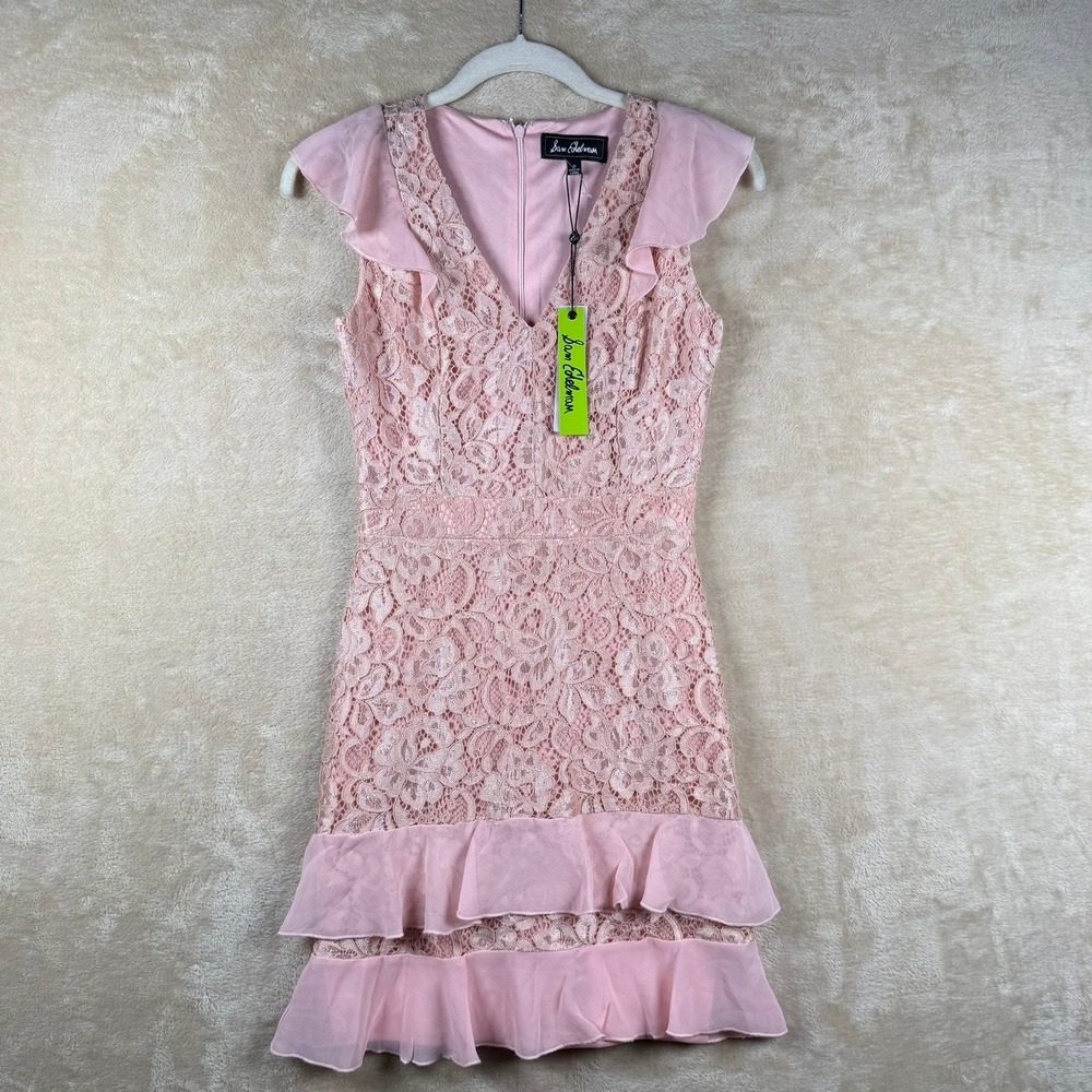 Sam Edelman NWT Lace Tiered Mini Dress Sz 0 Blush Pink V Neck Sleeveless Ruffle